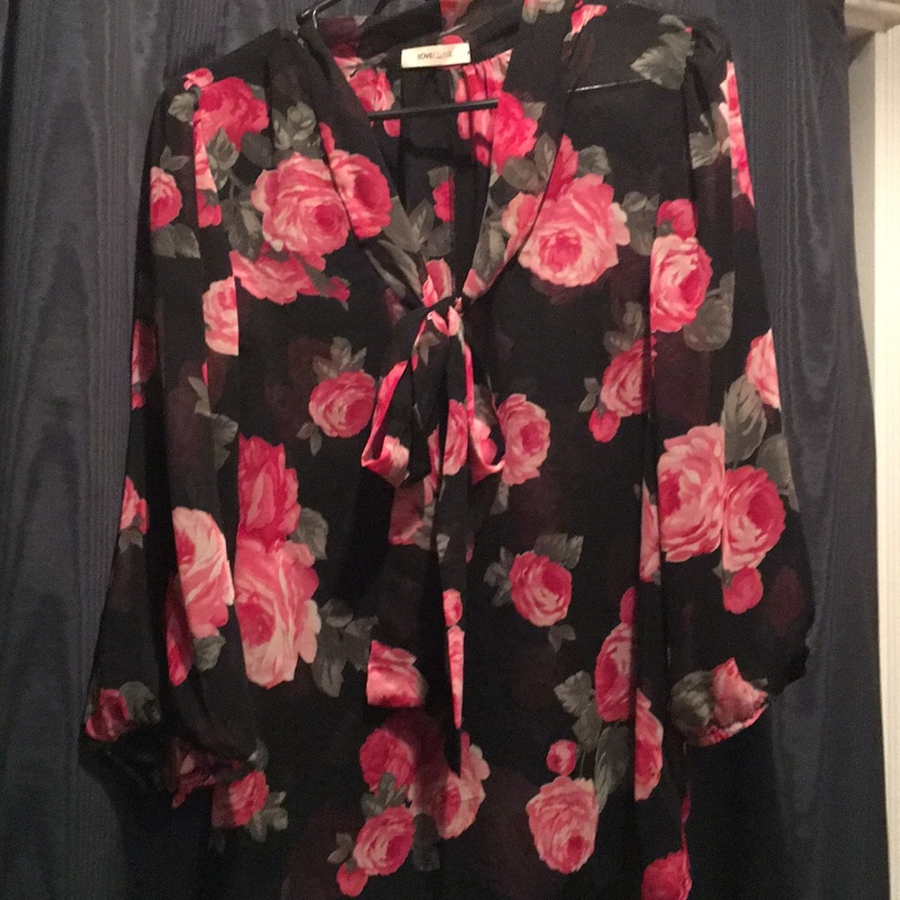 Floral chiffon top with bow (untie and tieable)